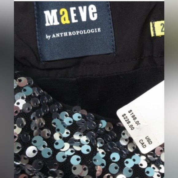 🪩Maeve Anthropologie The Colette Cropped Wide-Leg Sequin Pants in Black - Picture 8 of 8